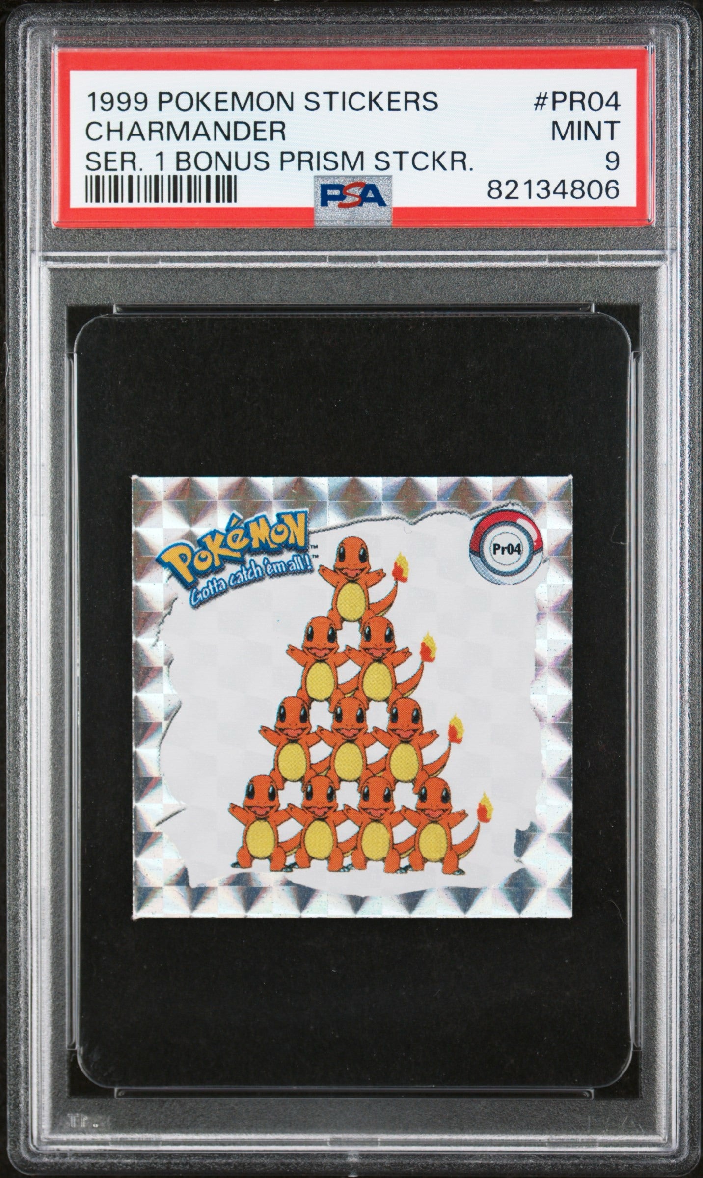 1999 Pokemon Stickers Series 1 PRIZM #PR04 Charmander Rare Sticker PSA 9
